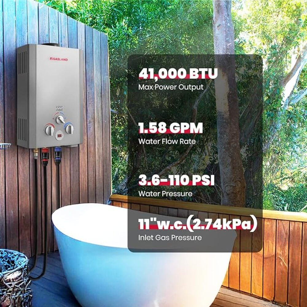 GASLAND Portable Propane Tankless Water Heater - 1.58GPM 6L Digital Screen