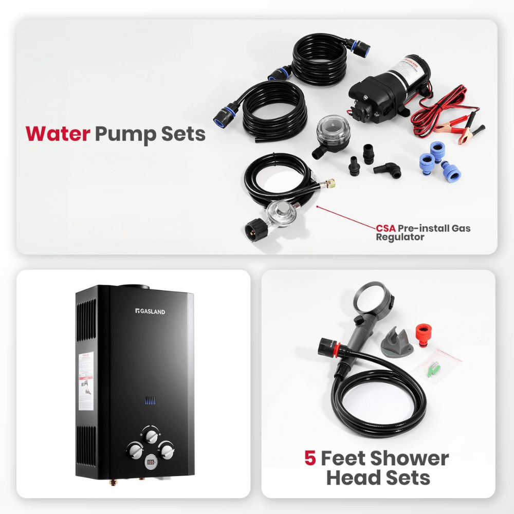 GASLAND 2.64GPM 10L Portable Tankless Propane Camper Water Heater - 68,000BTU with Pump