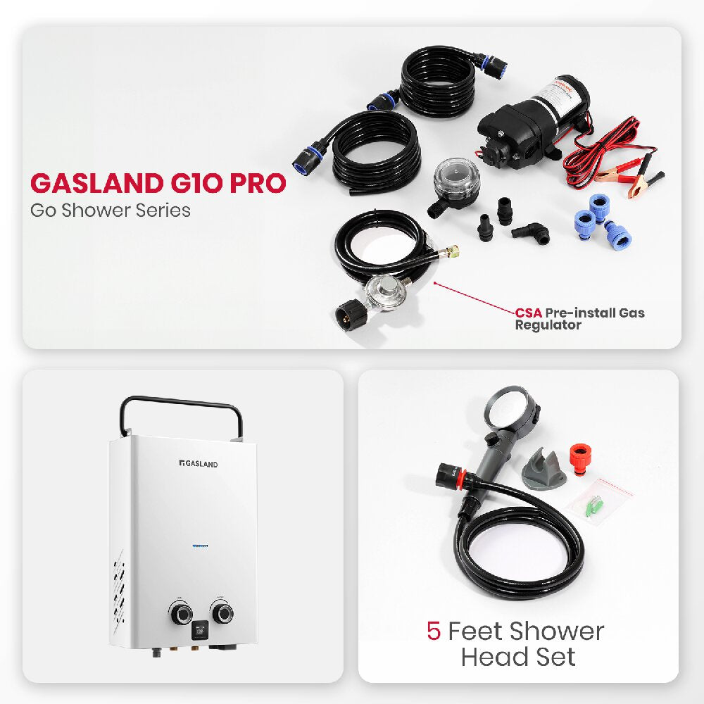 GASLAND 2.64GPM Portable Propane Tankless Camper Water Heater With Pump Kit