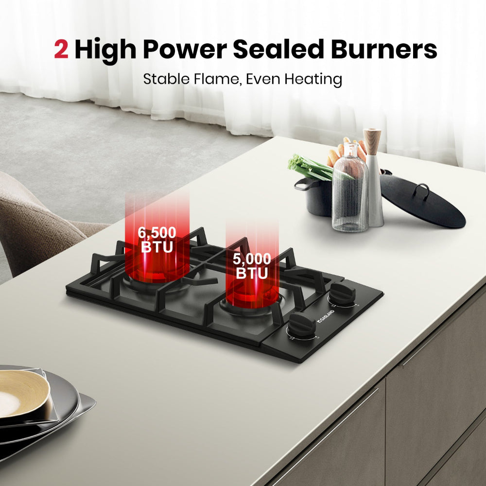 GASLAND 12" 2 Burner Black Enamel Gas Cooktop