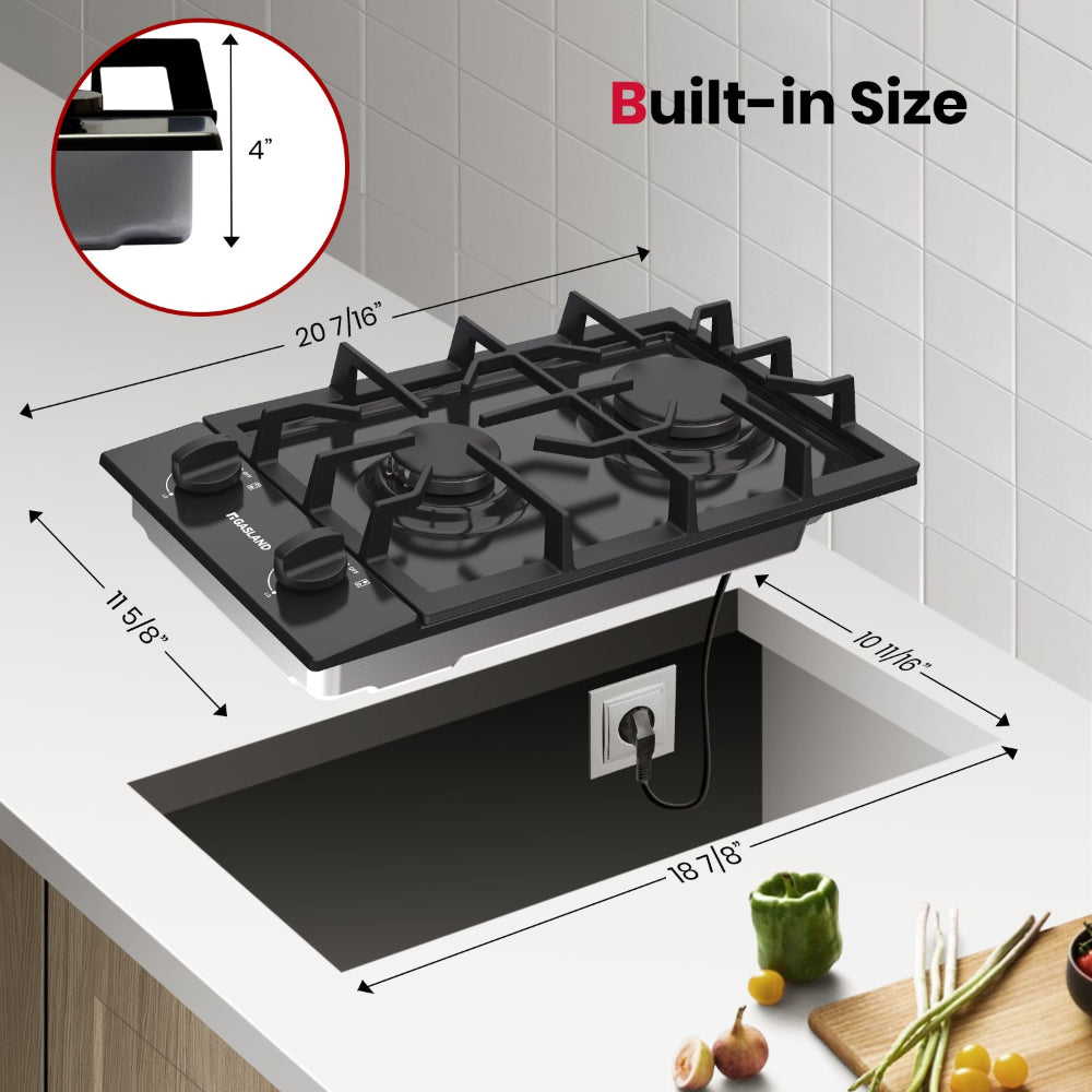 GASLAND 12" 2 Burner Black Enamel Gas Cooktop