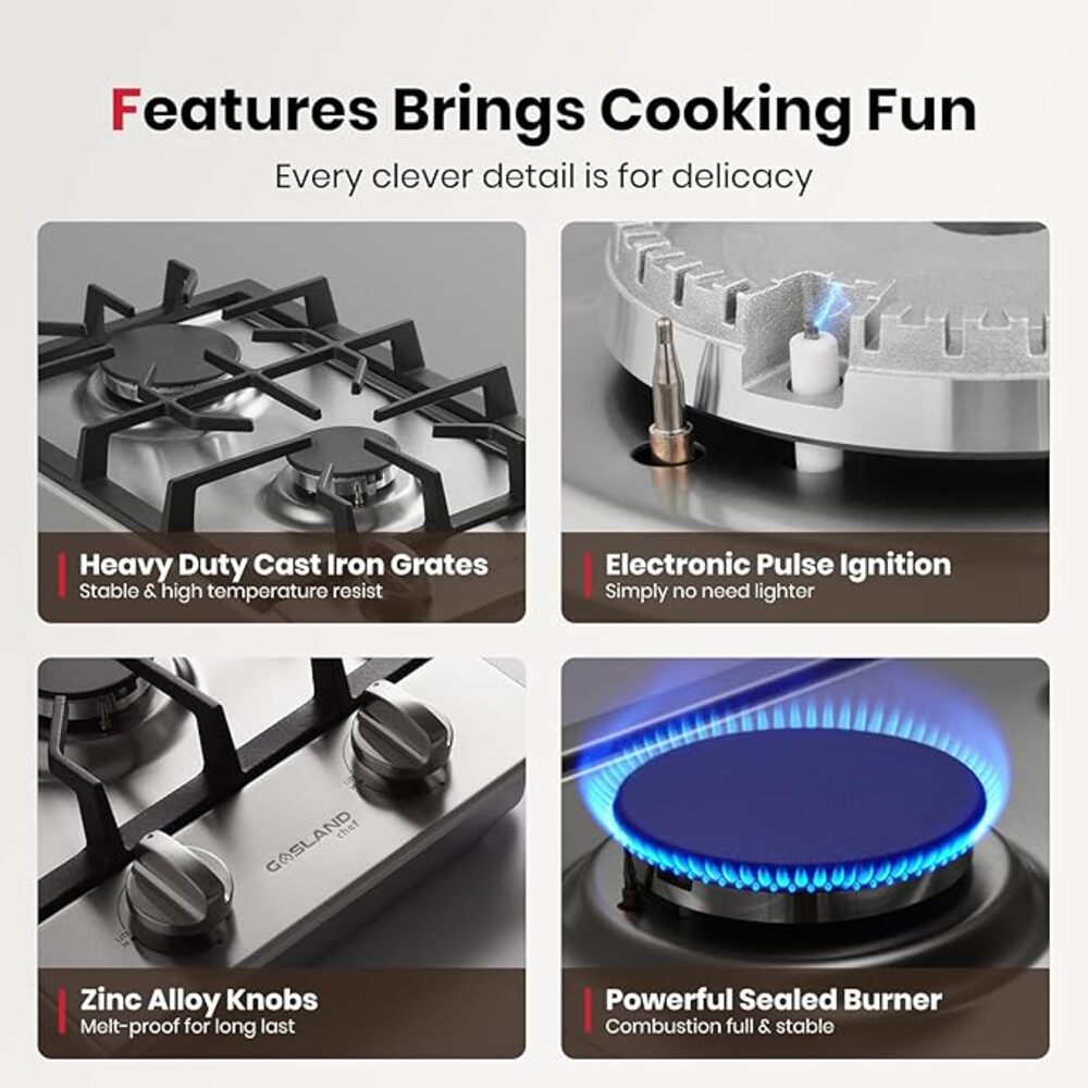 GASLAND 12" 2 Burner Stainless Steel Gas Cooktop