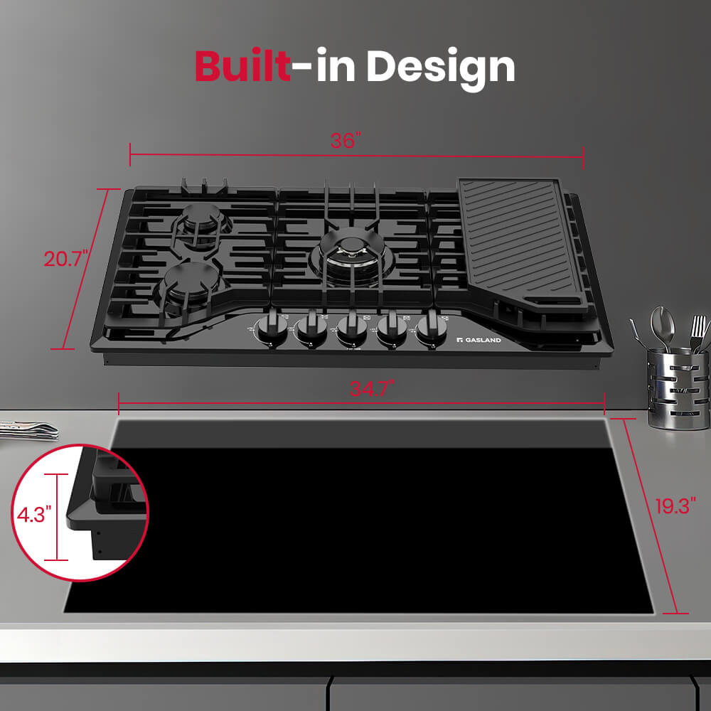 GASLAND 36" 5 Burner Black Enamel Gas Cooktop with Griddle