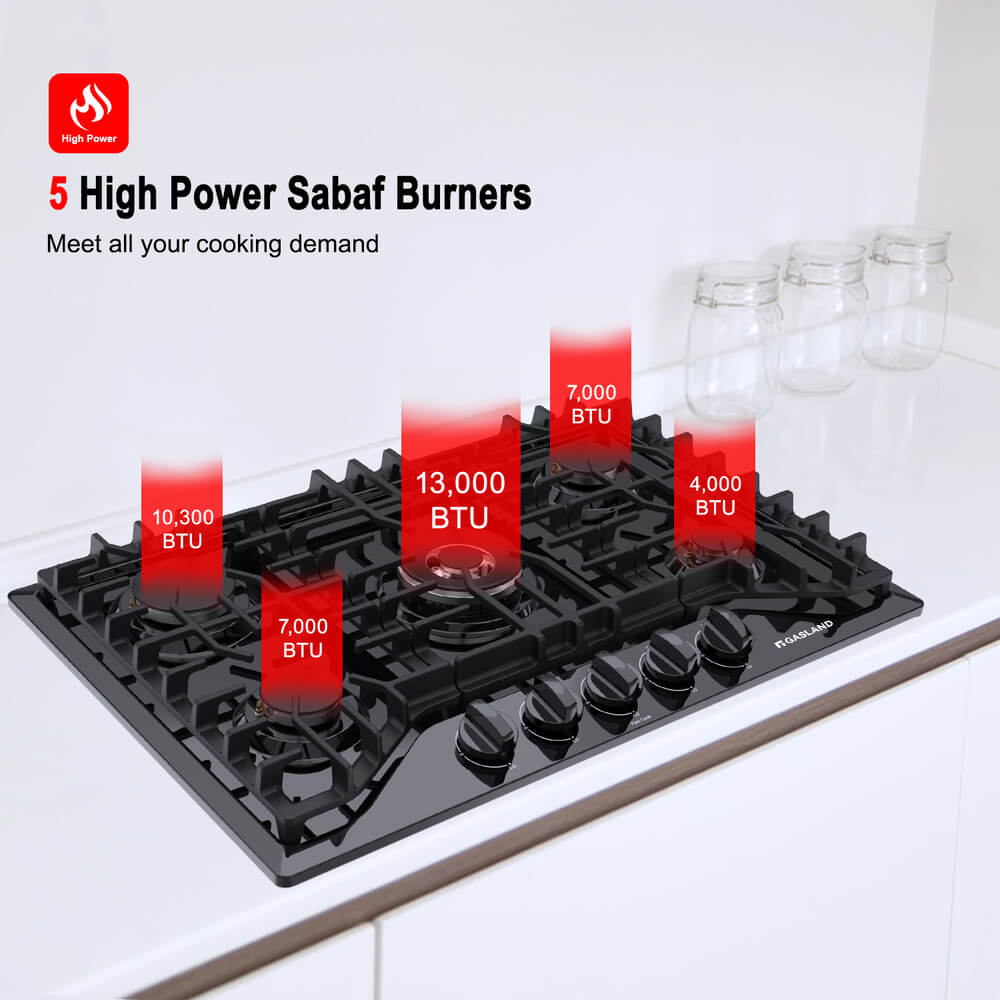 GASLAND 30" 5 Burner Black Enamel Gas Cooktop