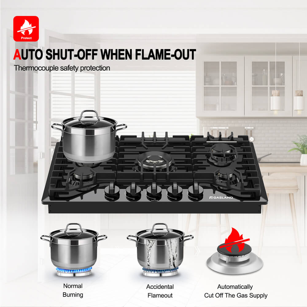 GASLAND 30" 5 Burner Black Enamel Gas Cooktop