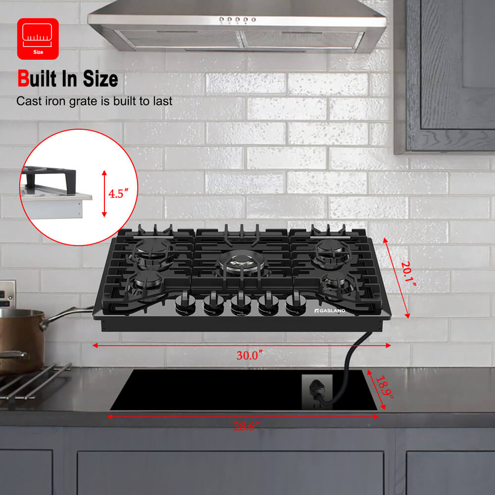 GASLAND 30" 5 Burner Black Enamel Gas Cooktop