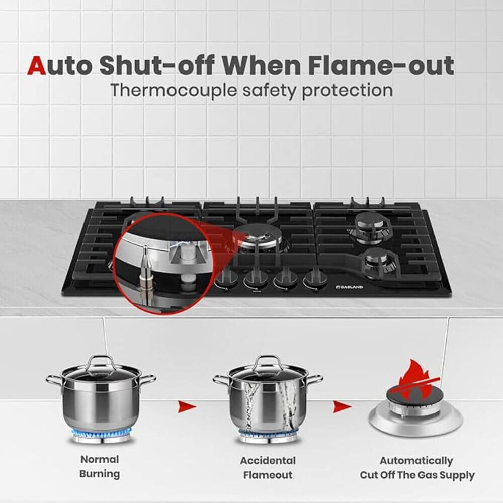 GASLAND 36 Inch 5 Burner Black Enamel Wok Burner Gas Cooktop for Wholesale