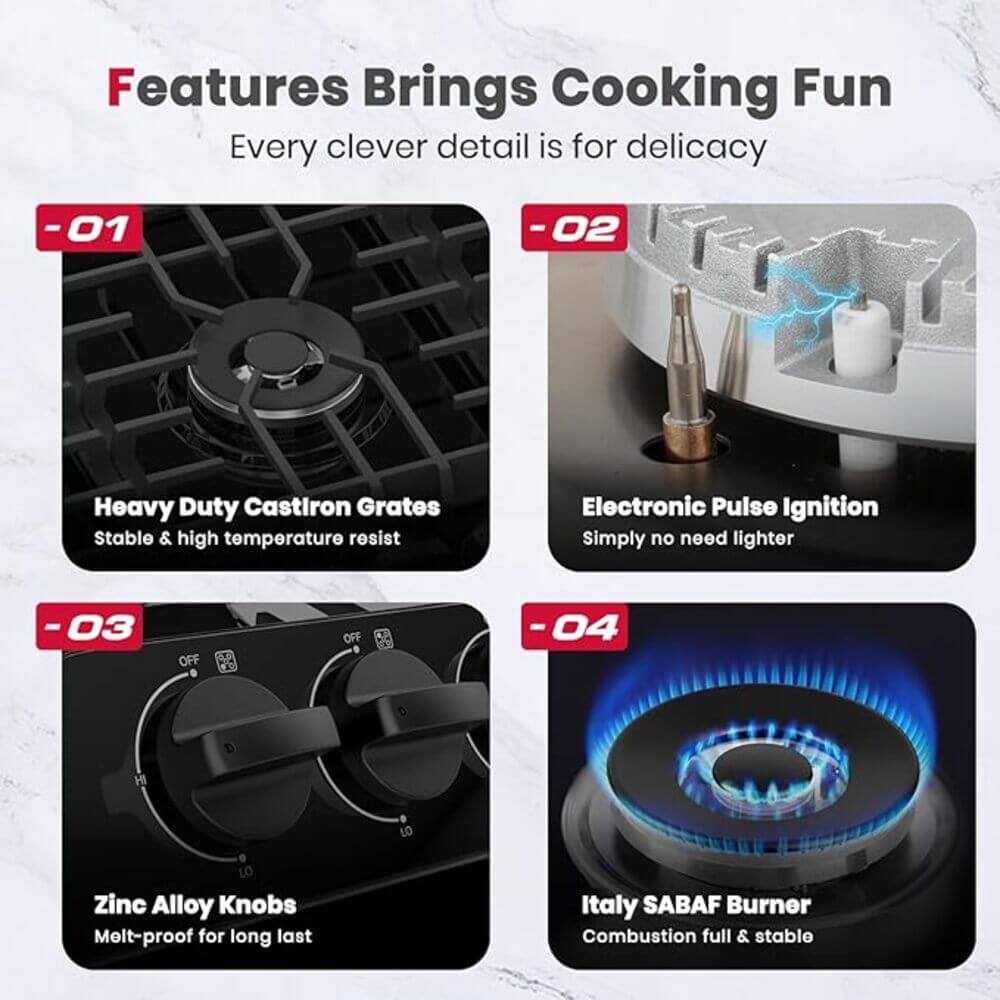 GASLAND 36 Inch 5 Burner Black Enamel Wok Burner Gas Cooktop for Wholesale