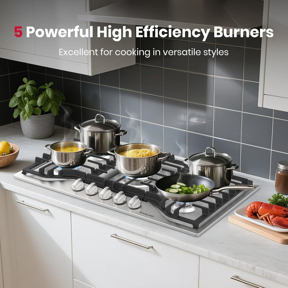 36" 5 Burner Stainless Steel Gas Cooktop with Griddle