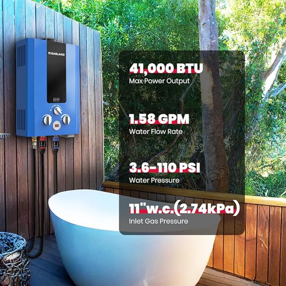 Portable Tankless Propane Water Heater - 1.58GPM 6L Digital Screen