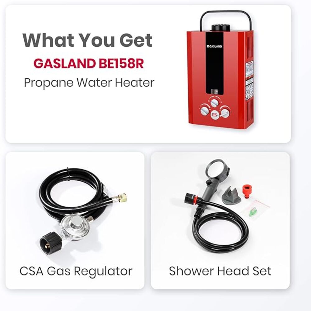 GASLAND Portable Tankless Propane Water Heater - 1.58GPM 6L Digital Screen