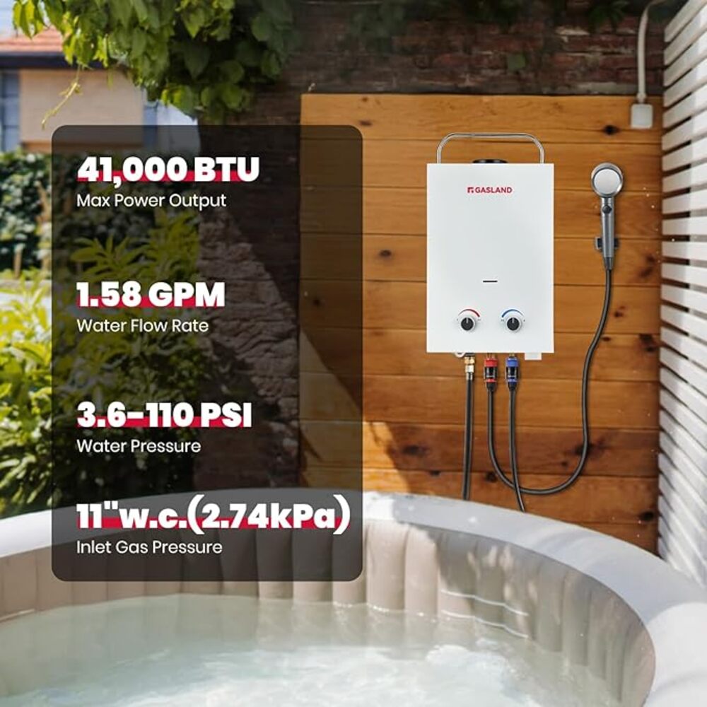 GASLAND Portable Tankless Propane Water Heater - 1.58GPM 6L 41,000BTU