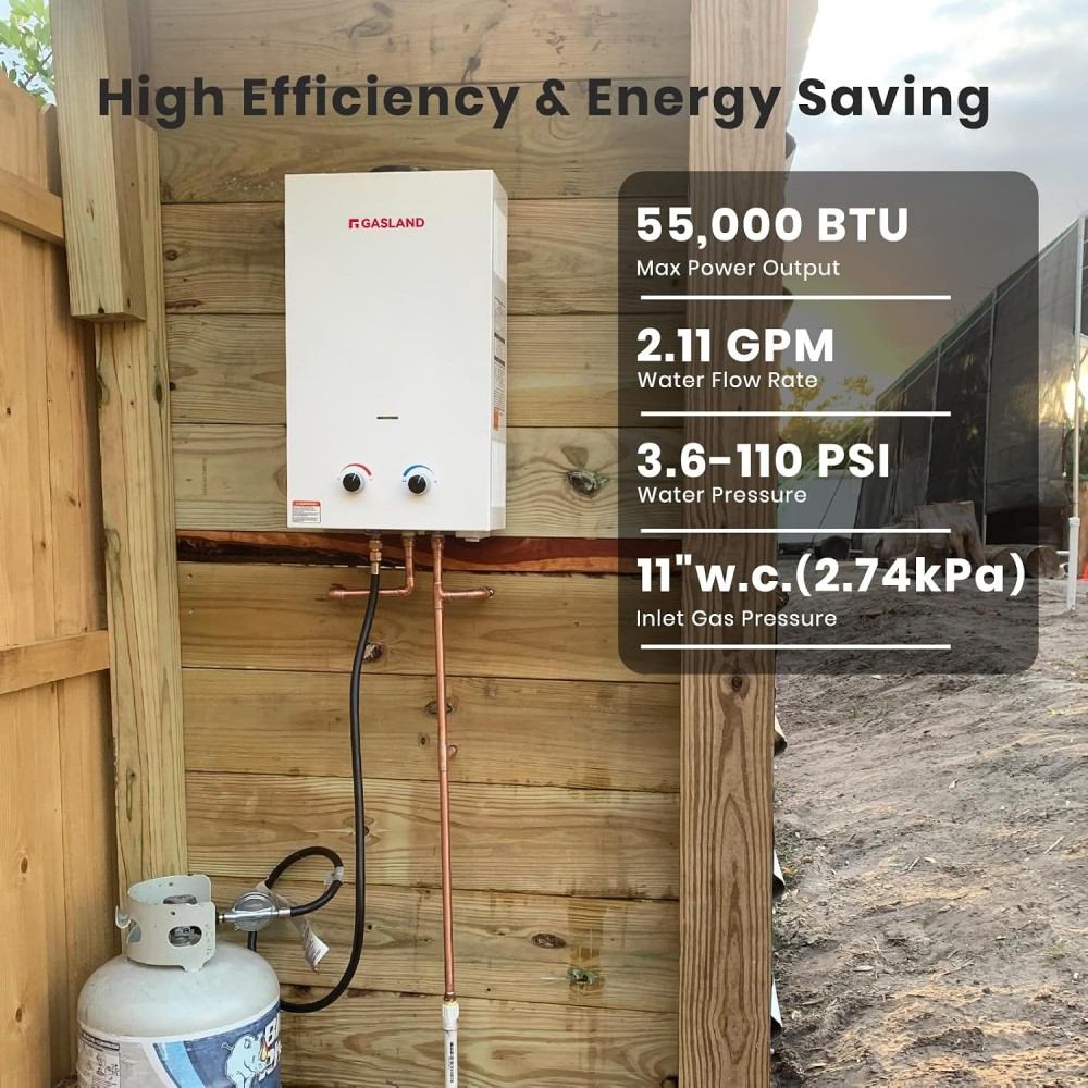 Portable Tankless Propane Water Heater - 2.11GPM 8L 55,000 BTU