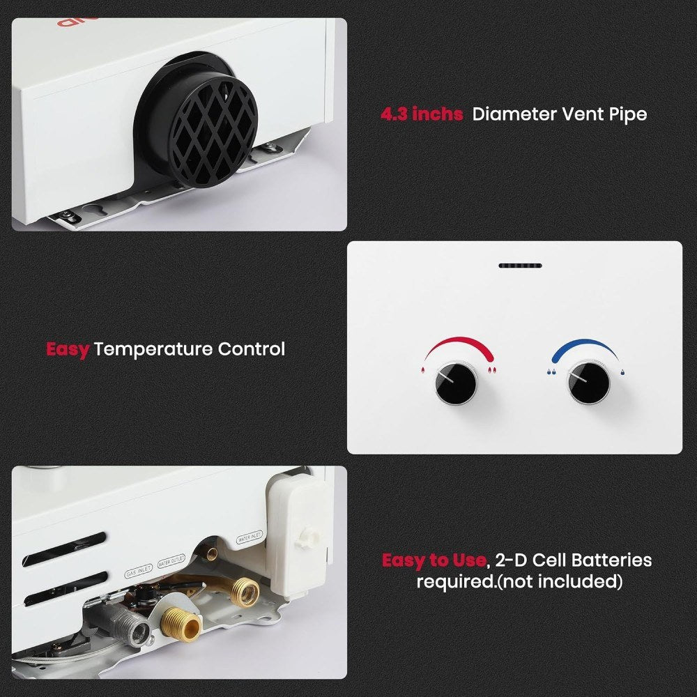 Portable Tankless Propane Water Heater - 2.11GPM 8L 55,000 BTU