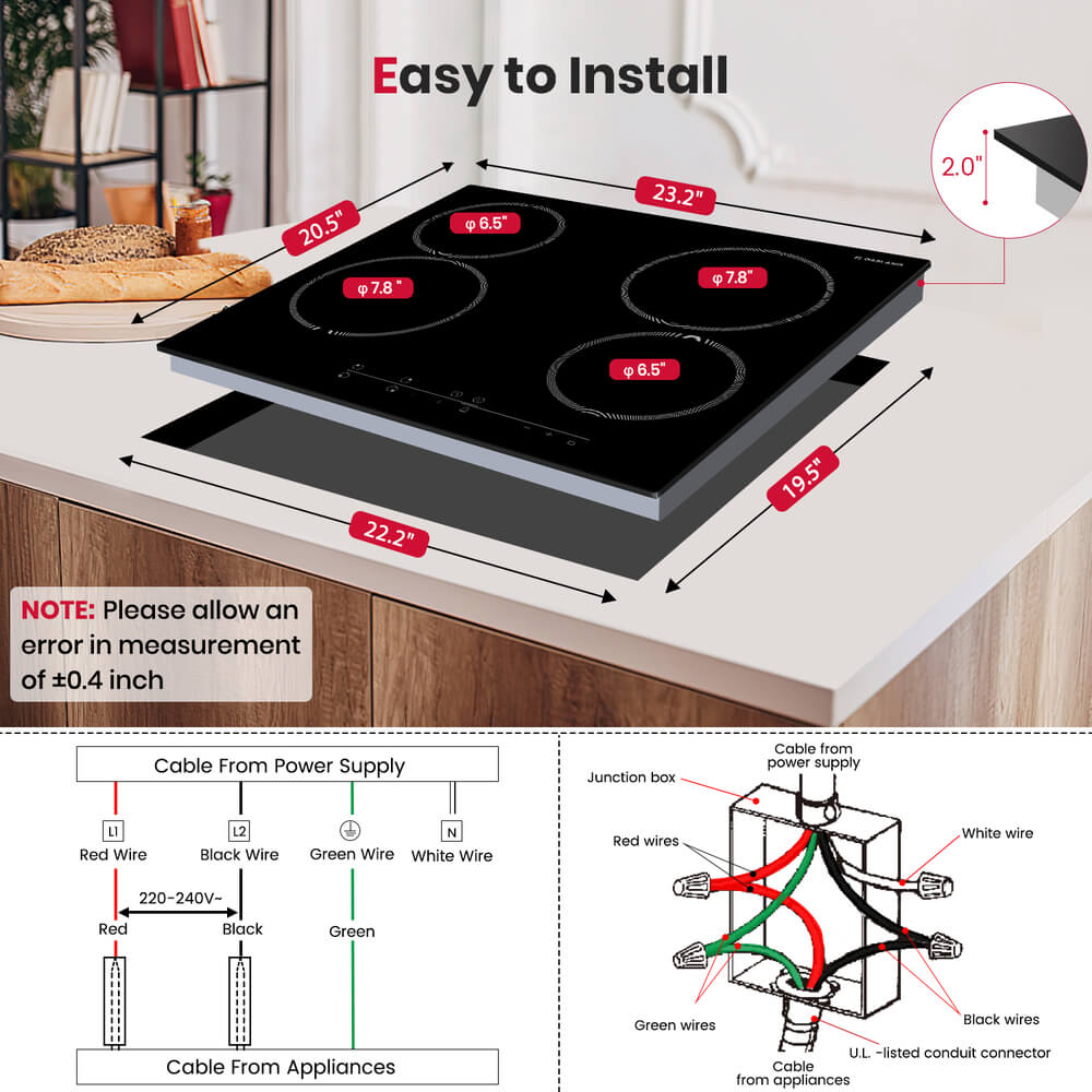 24" 4 Burner Touch Control Ceramic Electric Cooktop