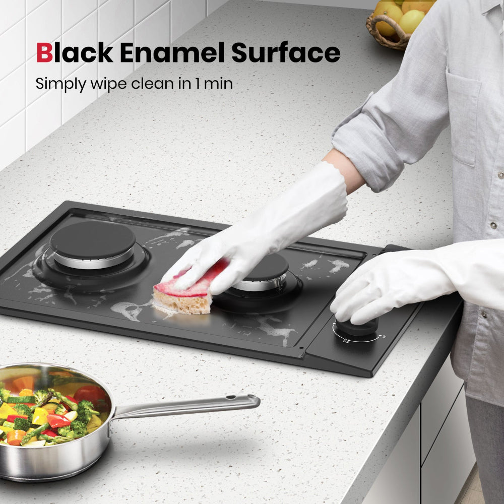 GASLAND 12" 2 Burner Black Enamel Gas Cooktop