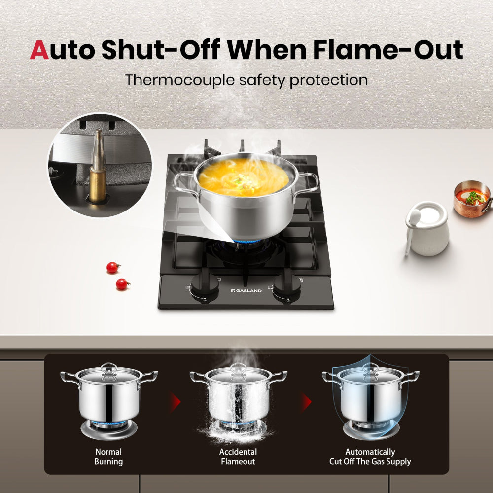 GASLAND 12" 2 Burner Black Enamel Gas Cooktop