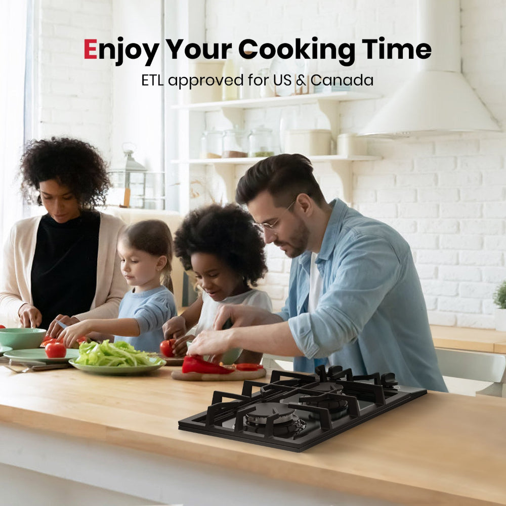 GASLAND 12" 2 Burner Black Enamel Gas Cooktop