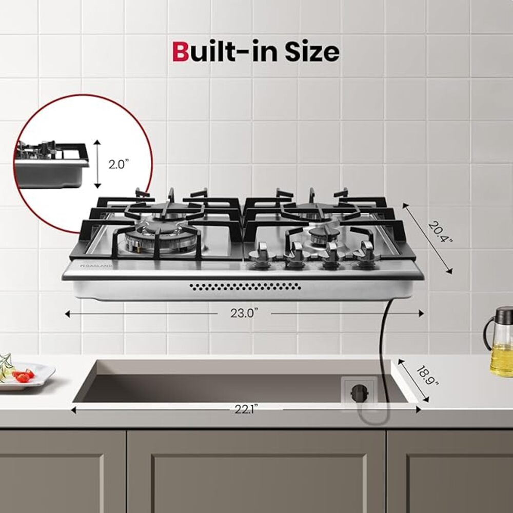 24" 4 Burner Stainless Steel Gas Cooktop