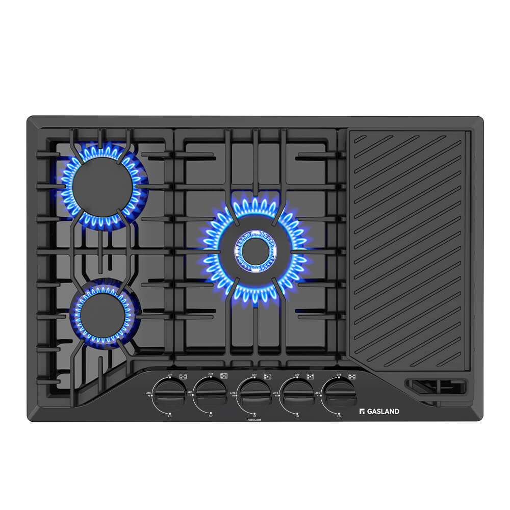 30" 5 Burner Glass Gas Cooktop with Griddle