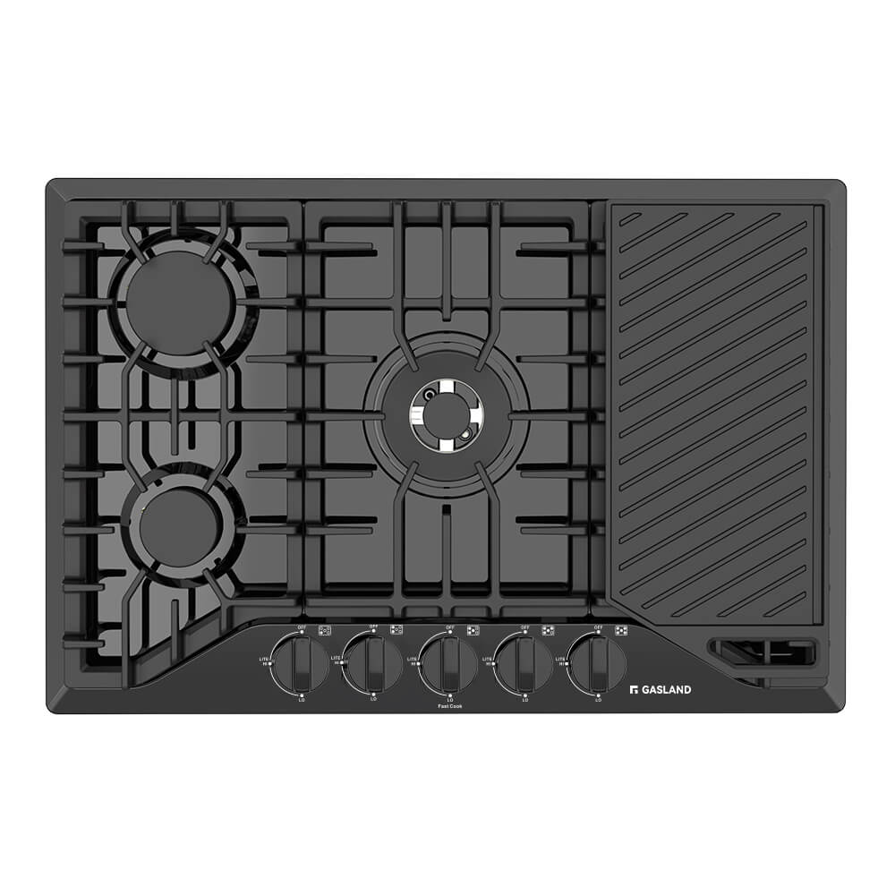 30" 5 Burner Glass Gas Cooktop with Griddle