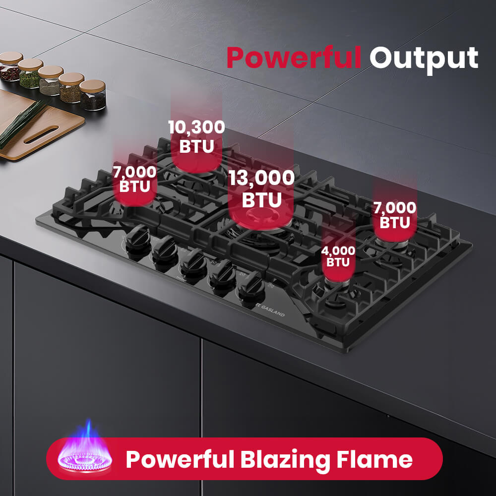 30" 5 Burner Glass Gas Cooktop with Griddle