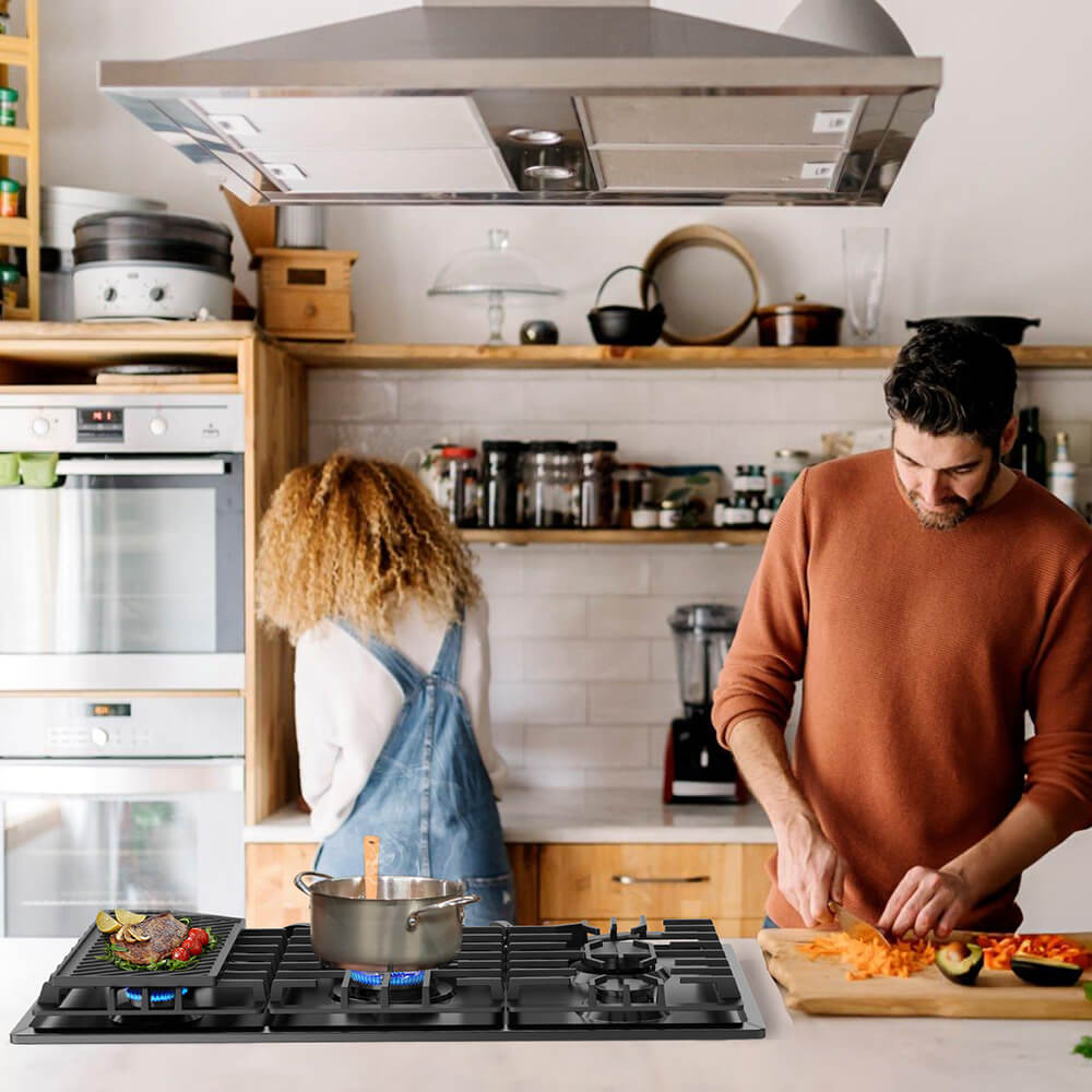 GASLAND 36" 5 Burner Black Enamel Gas Cooktop with Griddle