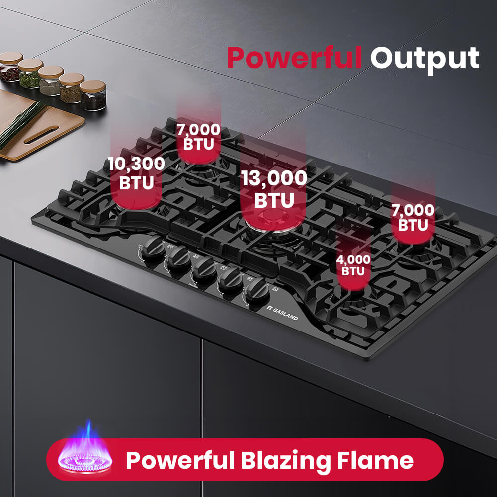 GASLAND 36" 5 Burner Black Enamel Gas Cooktop with Griddle