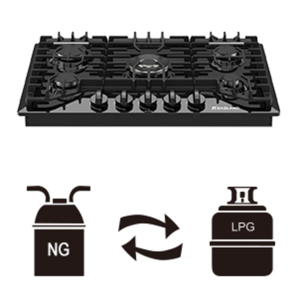 GASLAND 30" 5 Burner Black Enamel Gas Cooktop