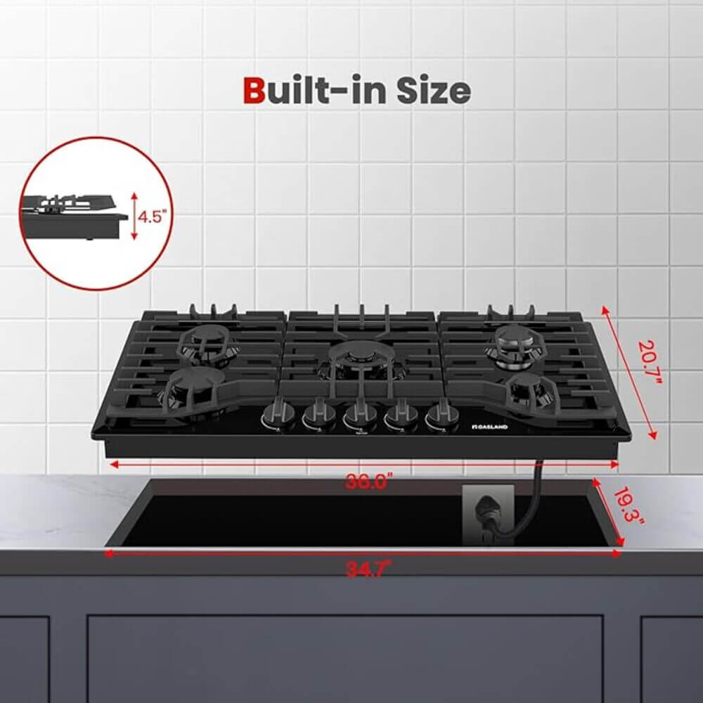 GASLAND 36 Inch 5 Burner Black Enamel Wok Burner Gas Cooktop for Wholesale