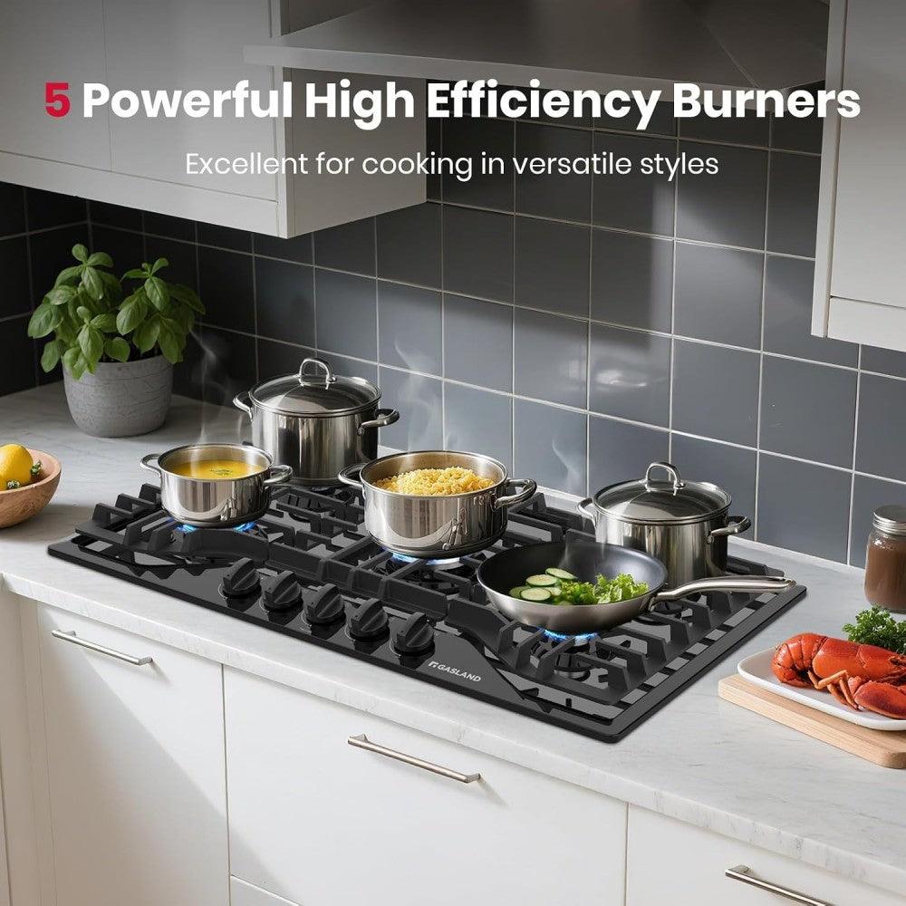 GASLAND 36 Inch 5 Burner Black Enamel Wok Burner Gas Cooktop for Wholesale