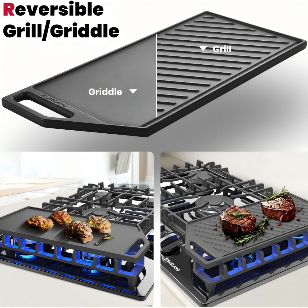 36" 5 Burner Stainless Steel Gas Cooktop with Griddle