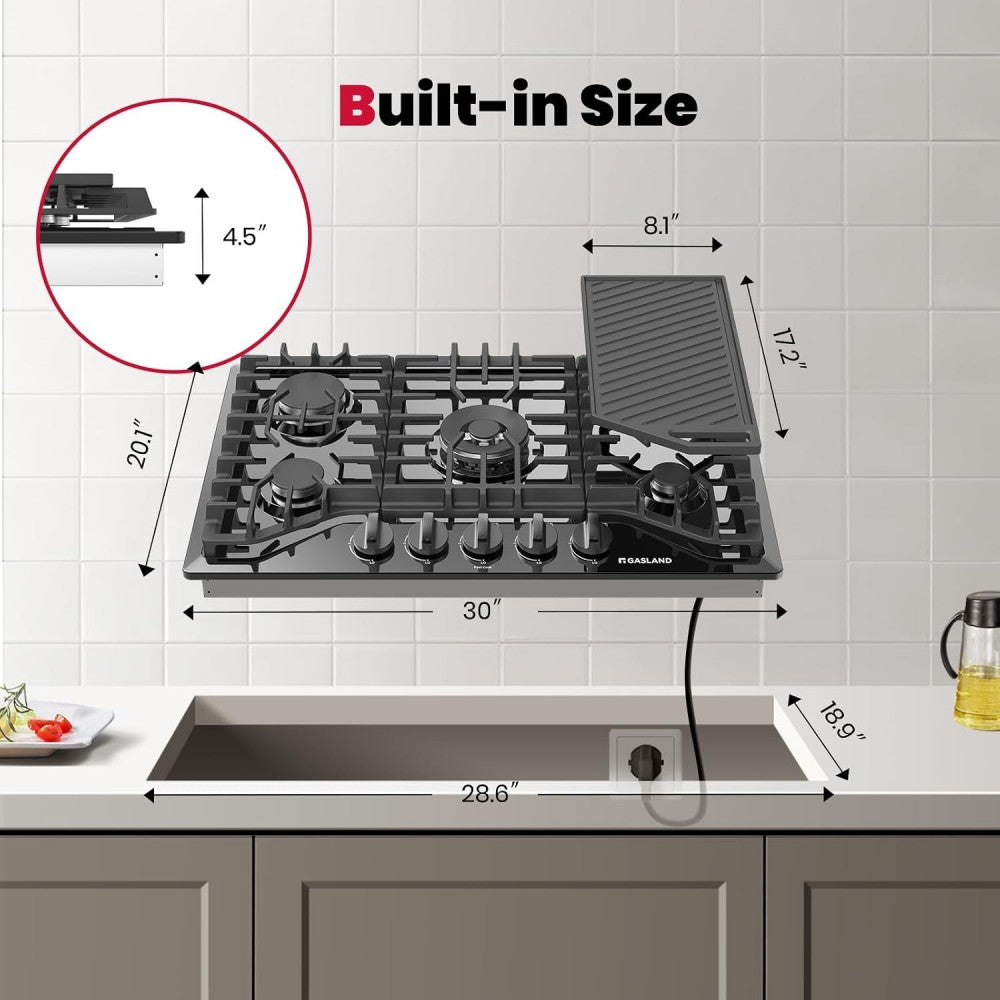 GASLAND 30 Inch 5 Burner Black Enamel Gas Cooktop with Griddle for Wholesale